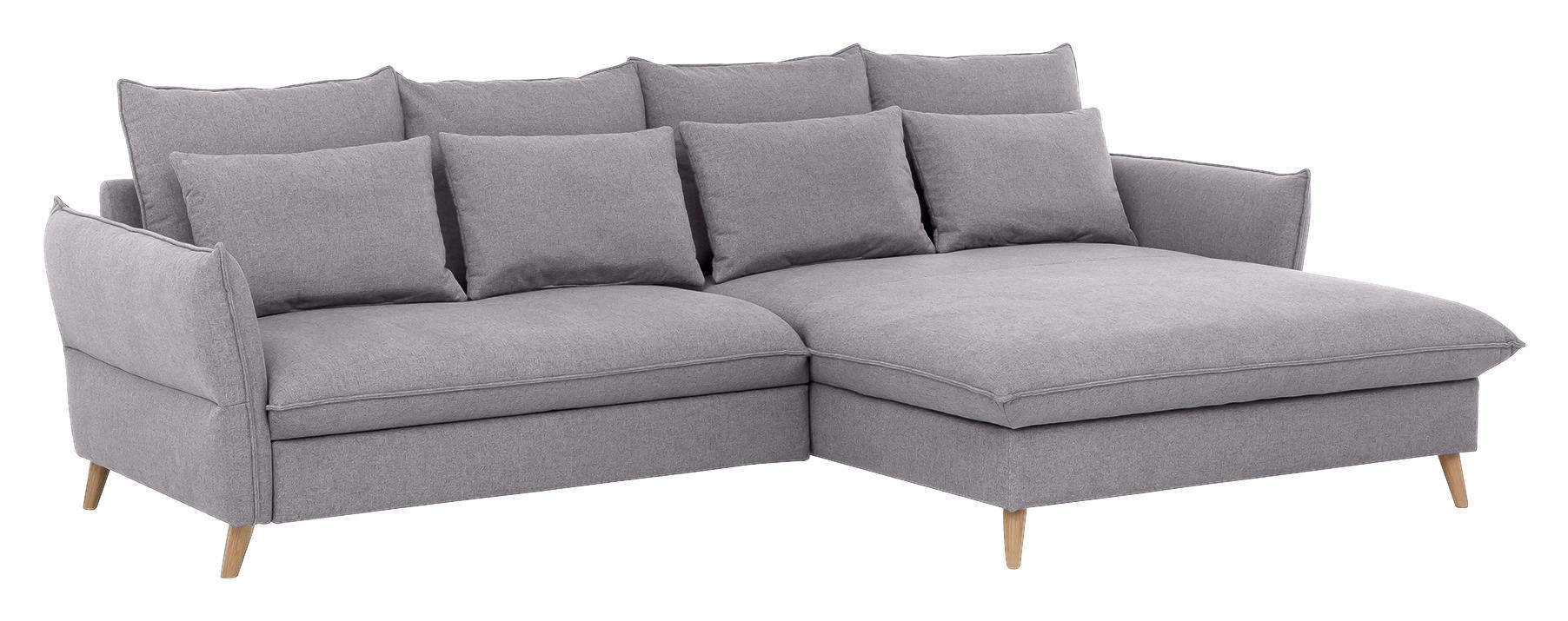 ECKSCHLAFSOFA Flachgewebe Hellgrau  - Hellbraun/Buchefarben, Design, Holz/Textil (274/170cm) - Livetastic