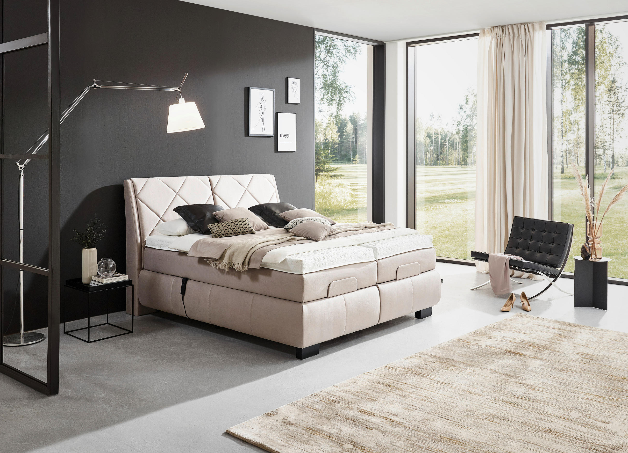 BOXSPRINGBETT 180/200 cm  in Beige  - Beige/Schwarz, KONVENTIONELL, Textil/Metall (180/200cm) - Dieter Knoll