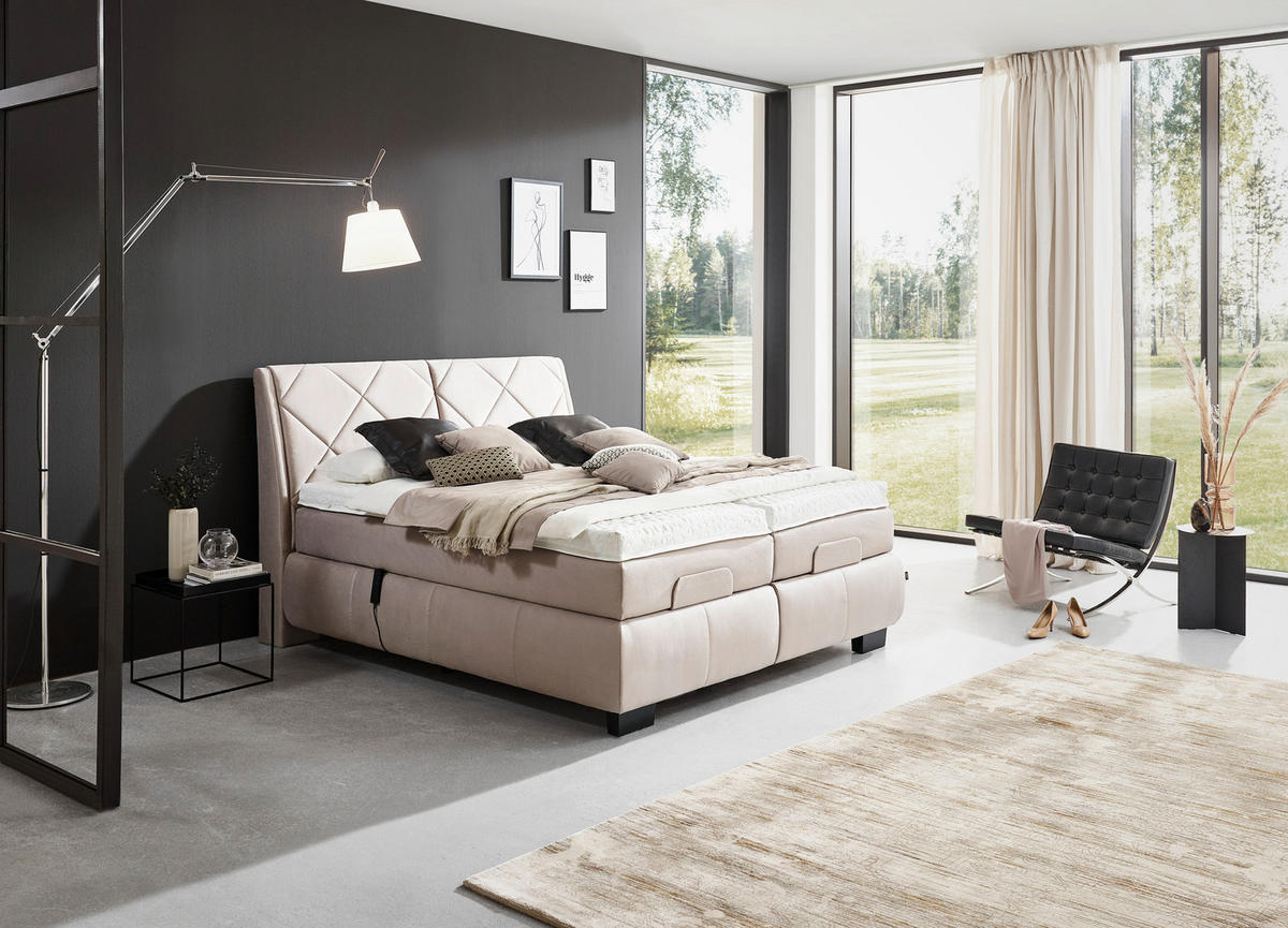 BOXSPRINGBETT 180/200 cm  in Beige  - Beige/Schwarz, KONVENTIONELL, Textil/Metall (180/200cm) - Dieter Knoll