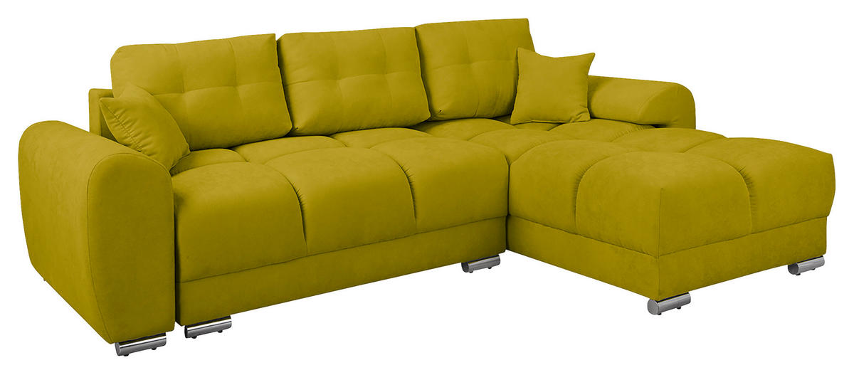 ECKSOFA in Mikrofaser Grün  - Silberfarben/Grün, Design, Textil/Metall (256/175cm) - Livetastic