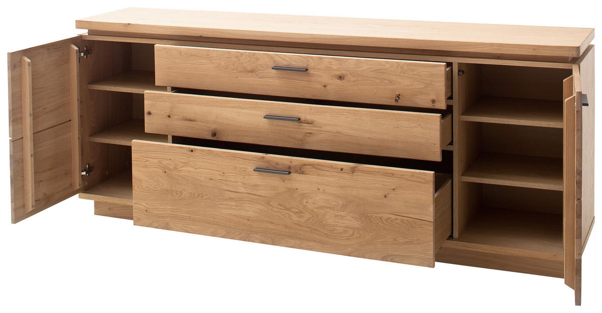 ŠIROKÁ KOMODA, trámový dub, dub bianco, 210/84/44 cm - šedá/dub bianco, Design, kov/dřevo (210/84/44cm) - Linea Natura
