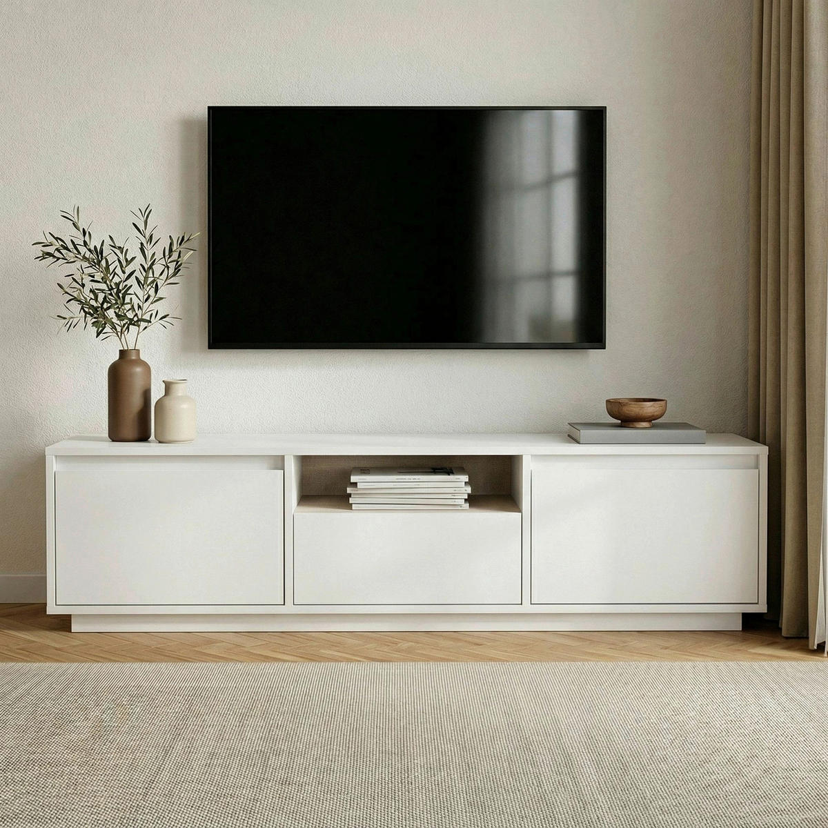 TV-ELEMENT Holzwerkstoff Weiß  - Weiß, MODERN, Holzwerkstoff (160/42/30cm) - MID.YOU