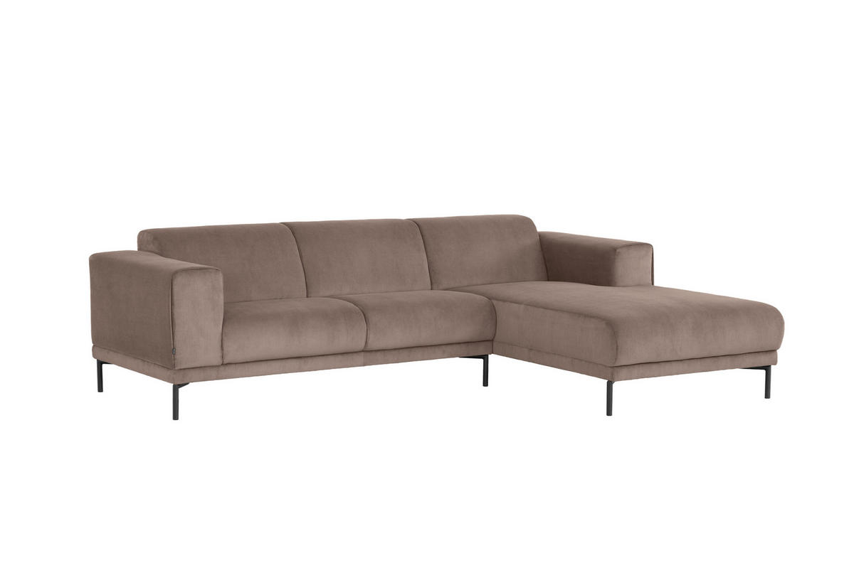 ECKSOFA in Cord Taupe  - Taupe/Schwarz, Design, Textil/Metall (262/183cm) - MID.YOU