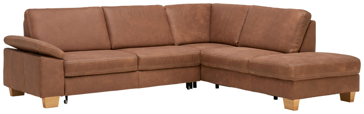 ECKSOFA in Echtleder Braun  274/235 cm  - Eichefarben/Beige, KONVENTIONELL, Leder/Holzwerkstoff (274/235cm) - Beldomo Premium
