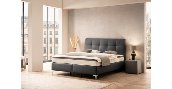 BOXSPRINGBETT 180/200 cm  in Schwarz  - Chromfarben/Schwarz, Basics, Leder/Holz (180/200cm) - Novel