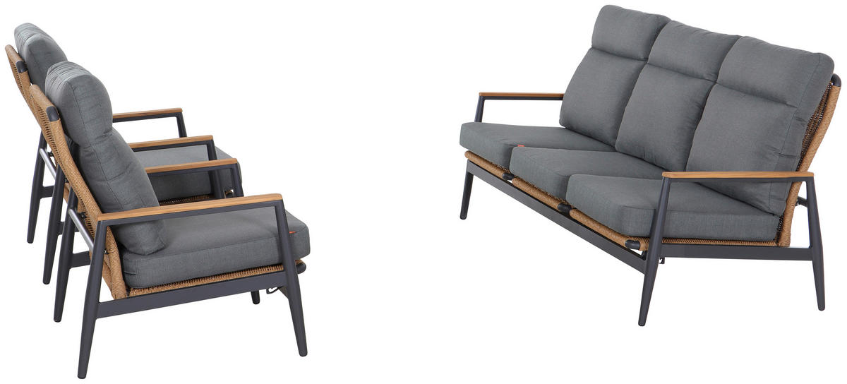 LOUNGEGARNITUR Teakholz Aluminium  - Anthrazit/Grau, Basics, Holz/Metall - Siena Garden