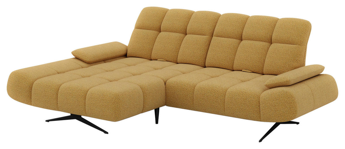 ECKSOFA Honig, Senfgelb Webstoff Armteilverstellung  - Senfgelb/Schwarz, Design, Textil/Metall (172/286cm) - Welnova