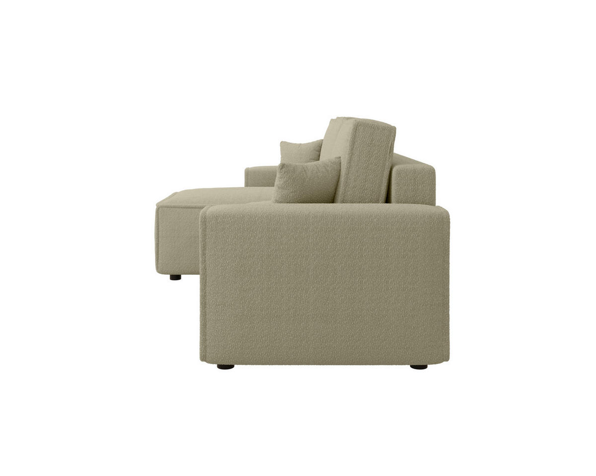 ECKSOFA Beige Bouclé Zierkissen, Rückenkissen, Bettkasten, Schlaffunktion, Rücken echt, Liegefläche im Originalstoff  - Beige/Schwarz, MODERN, Kunststoff/Textil (143/232cm) - Carryhome