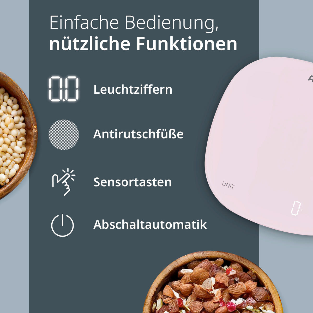 ELEKTRISCHE KÜCHENWAAGE - Hellrosa, Basics, Kunststoff (18/18/1,9cm) - ADE