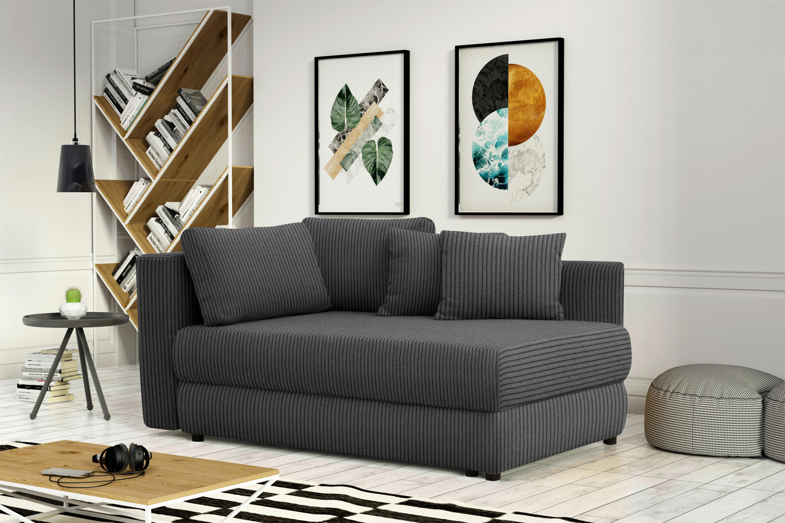 RÉCAMIERE in Cord Graubraun  - Graubraun/Schwarz, Design, Kunststoff/Textil (171/71-88/93cm) - Cantus
