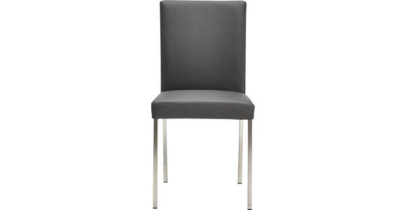 STUHL in Edelstahl Echtleder pigmentiert Metall, Leder - Edelstahlfarben/Grau, Design, Leder/Metall (47/94/63cm) - Moderano