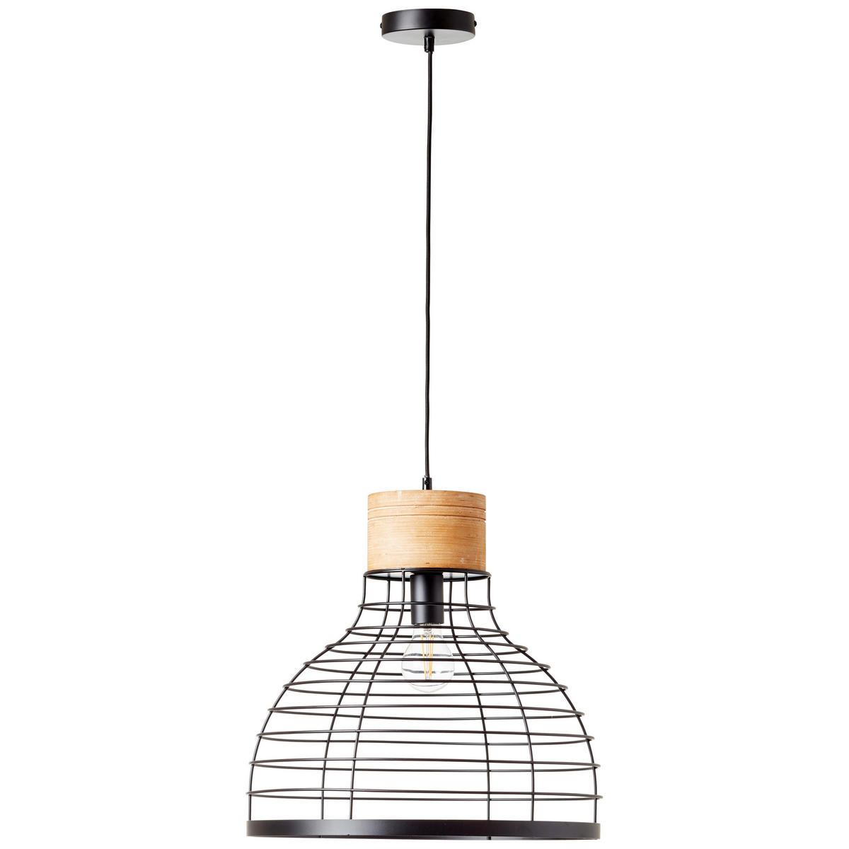 PENDELLEUCHTE 47/135 cm    - Schwarz, Natur, Holz/Metall (47/135cm) - Brilliant