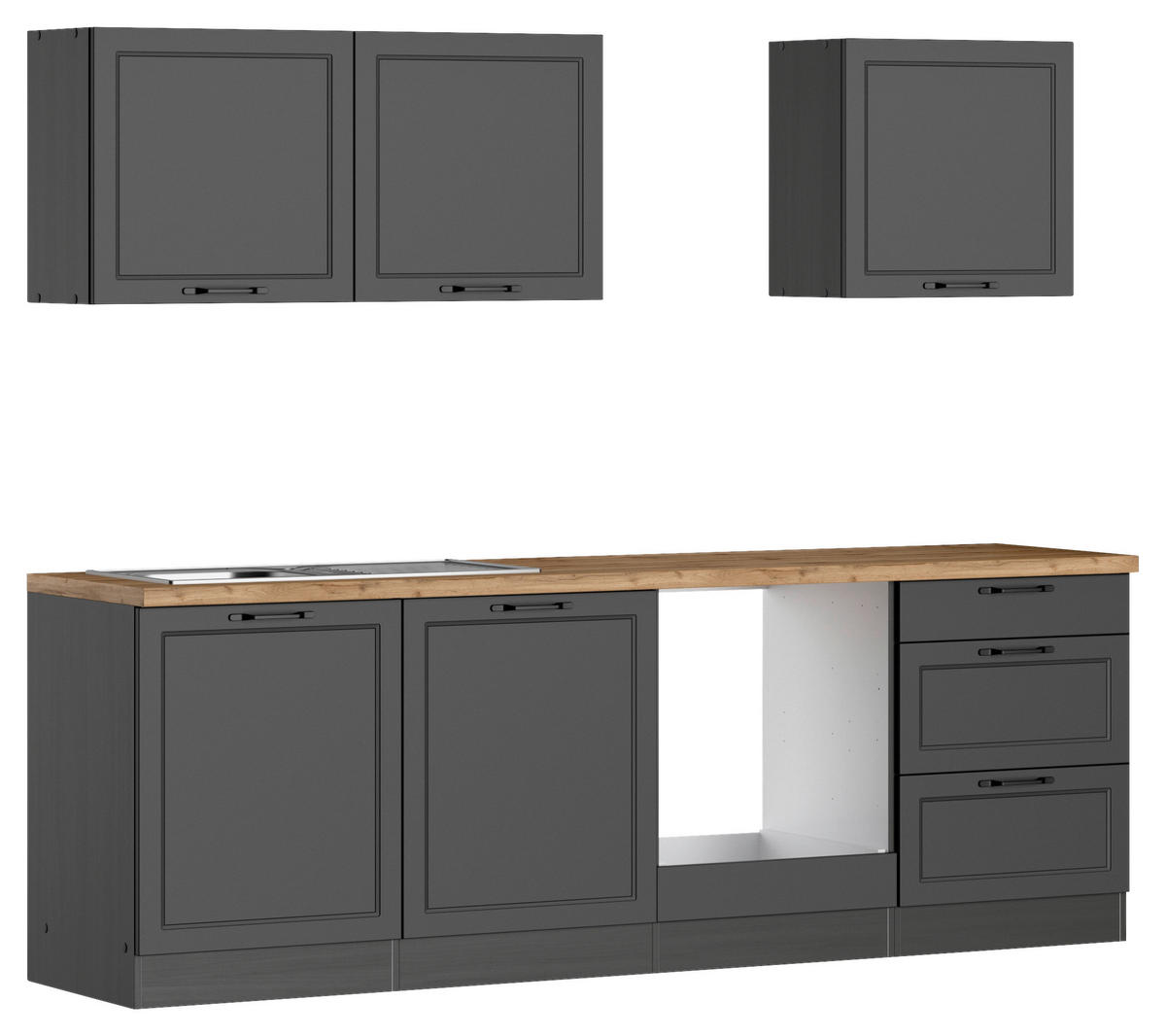 KÜCHENLEERBLOCK 240 cm   in Grau, Eiche Wotan  - Eiche Wotan/Schwarz, LIFESTYLE, Holzwerkstoff/Metall (240cm) - Held