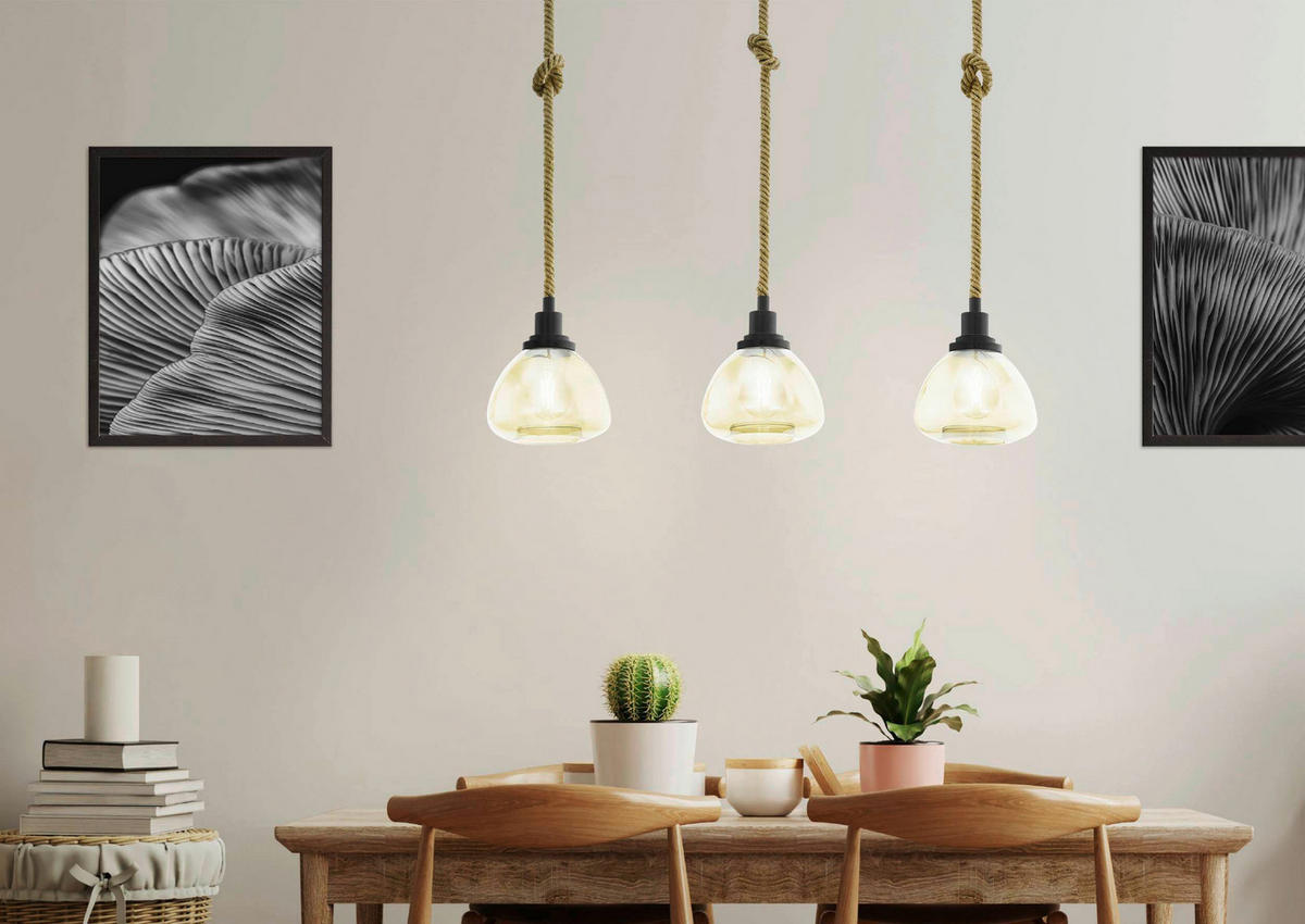 HÄNGELEUCHTE 89,5/19,5/123 cm  - Bernsteinfarben/Schwarz, Natur, Glas/Metall (89,5/19,5/123cm) - Eglo