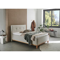 POLSTERBETT 140/200 cm,  in Sandfarben,  - Sandfarben/Eichefarben, MODERN, Holz/Textil (140/200cm) - Livetastic