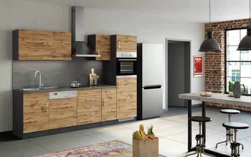 KÜCHENLEERBLOCK 270 cm in Eichefarben - Eichefarben/Anthrazit, MODERN (270cm) - Held