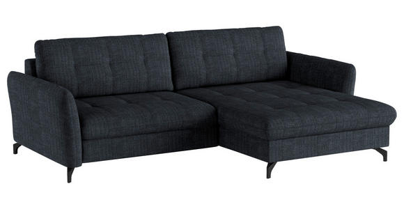 ECKSOFA in Flachgewebe, Leinenoptik Dunkelblau  - Schwarz/Dunkelblau, Design, Textil/Metall (242/170cm) - Xora