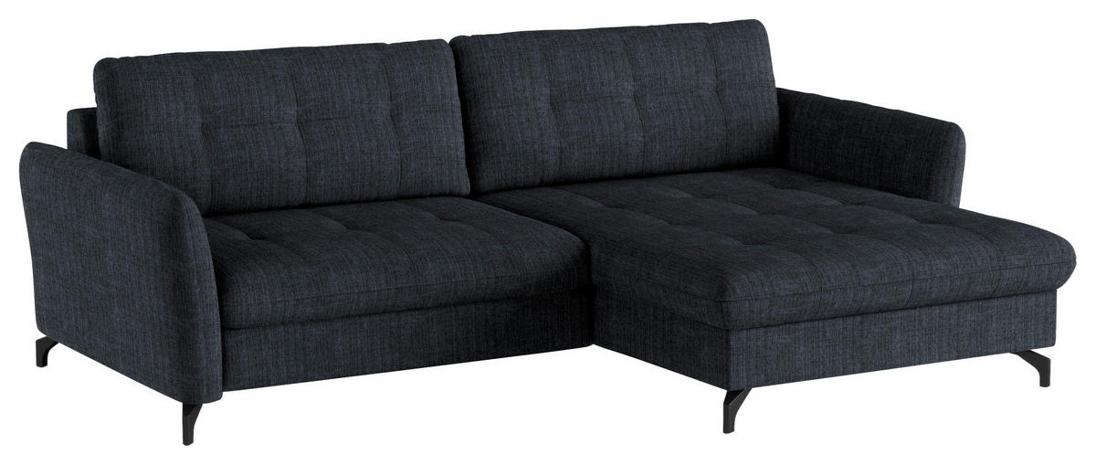 ECKSOFA in Flachgewebe, Leinenoptik Dunkelblau  - Schwarz/Dunkelblau, Design, Textil/Metall (242/170cm) - Xora