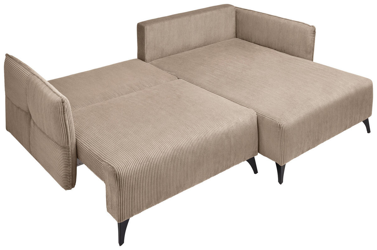 ECKSOFA Beige Cord  - Beige/Schwarz, Design, Textil/Metall (254/175cm) - Stylife