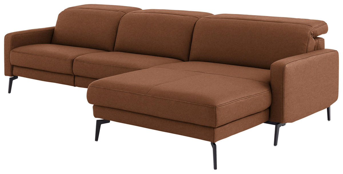 ECKSOFA  Echtleder Cognac  - Cognac/Schwarz, Design, Leder/Metall (323/179cm) - Dieter Knoll