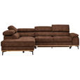 ECKSOFA  in Lederlook Braun Bettkasten, Schlaffunktion, Kopfteilverstellung  226/282 cm  - Schwarz/Braun, Natur, Holz/Textil (226/282cm) - Novel