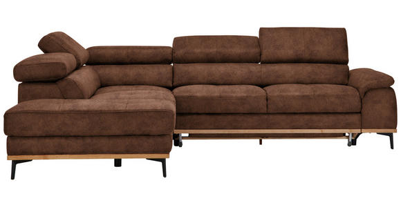 ECKSOFA  in Lederlook Braun Bettkasten, Schlaffunktion, Kopfteilverstellung  226/282 cm  - Schwarz/Braun, Natur, Holz/Textil (226/282cm) - Novel