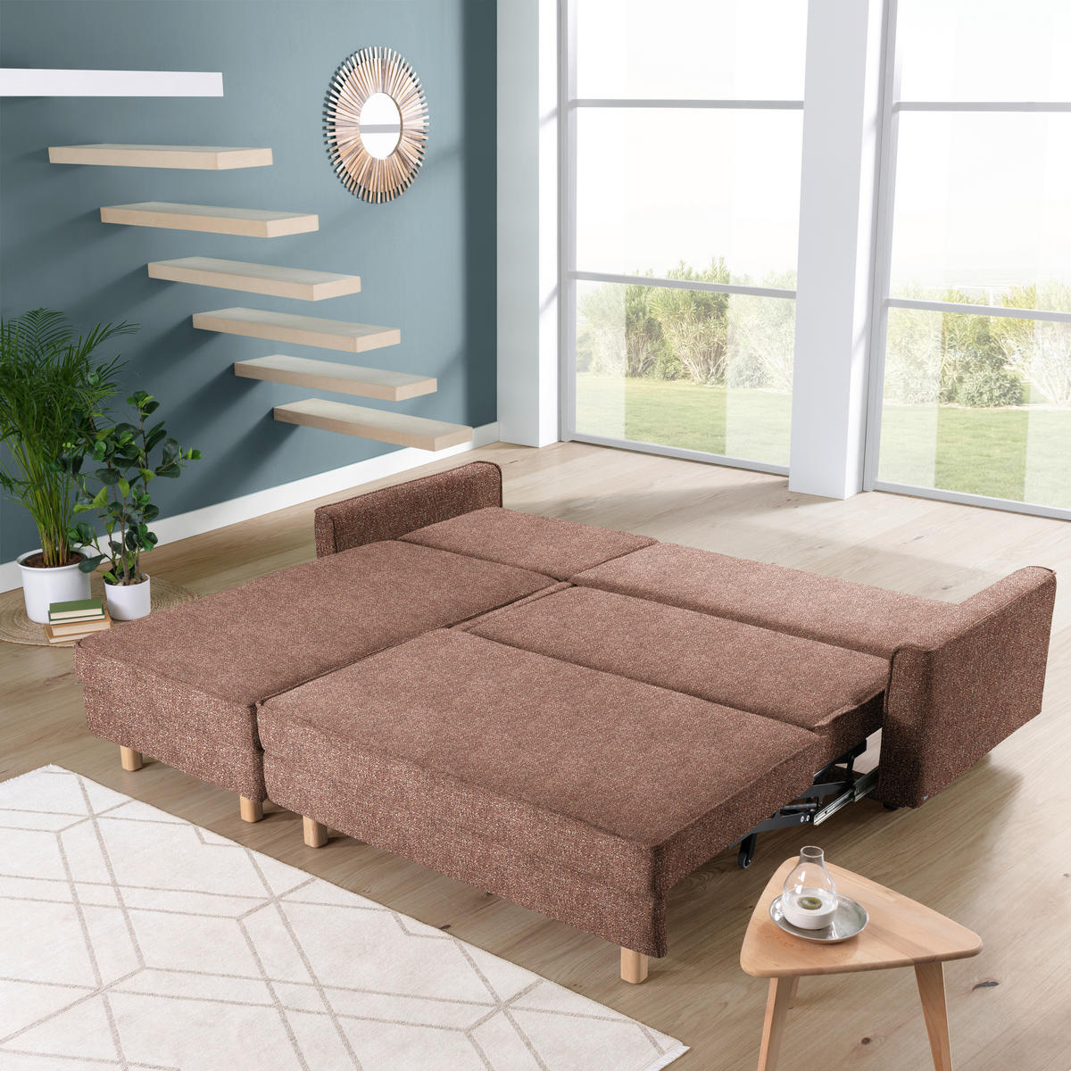 ECKSOFA  in Mikrovelours Terracotta  170/237 cm  - Eichefarben/Terracotta, KONVENTIONELL, Holz/Textil (170/237cm) - Sedda