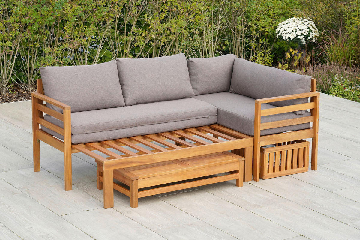 GARTENSET AkazieHartholz  - Grau/Akaziefarben, KONVENTIONELL, Holz/Textil - Gardenson