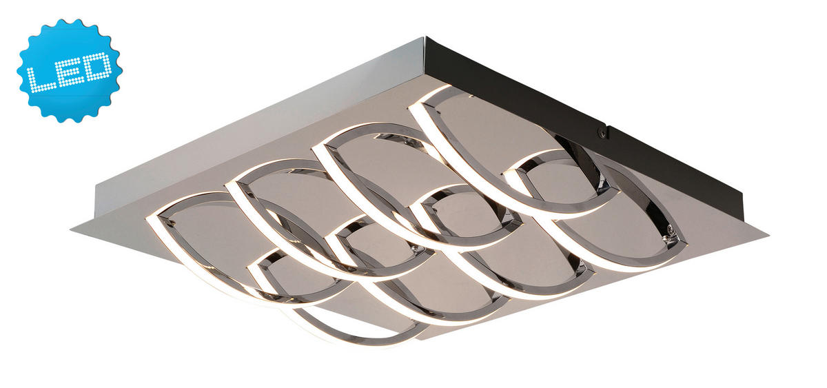 LED-DECKENLEUCHTE Mancheste 41/41/8,5 cm   - Chromfarben/Opal, Basics, Kunststoff/Metall (41/41/8,5cm) - Näve