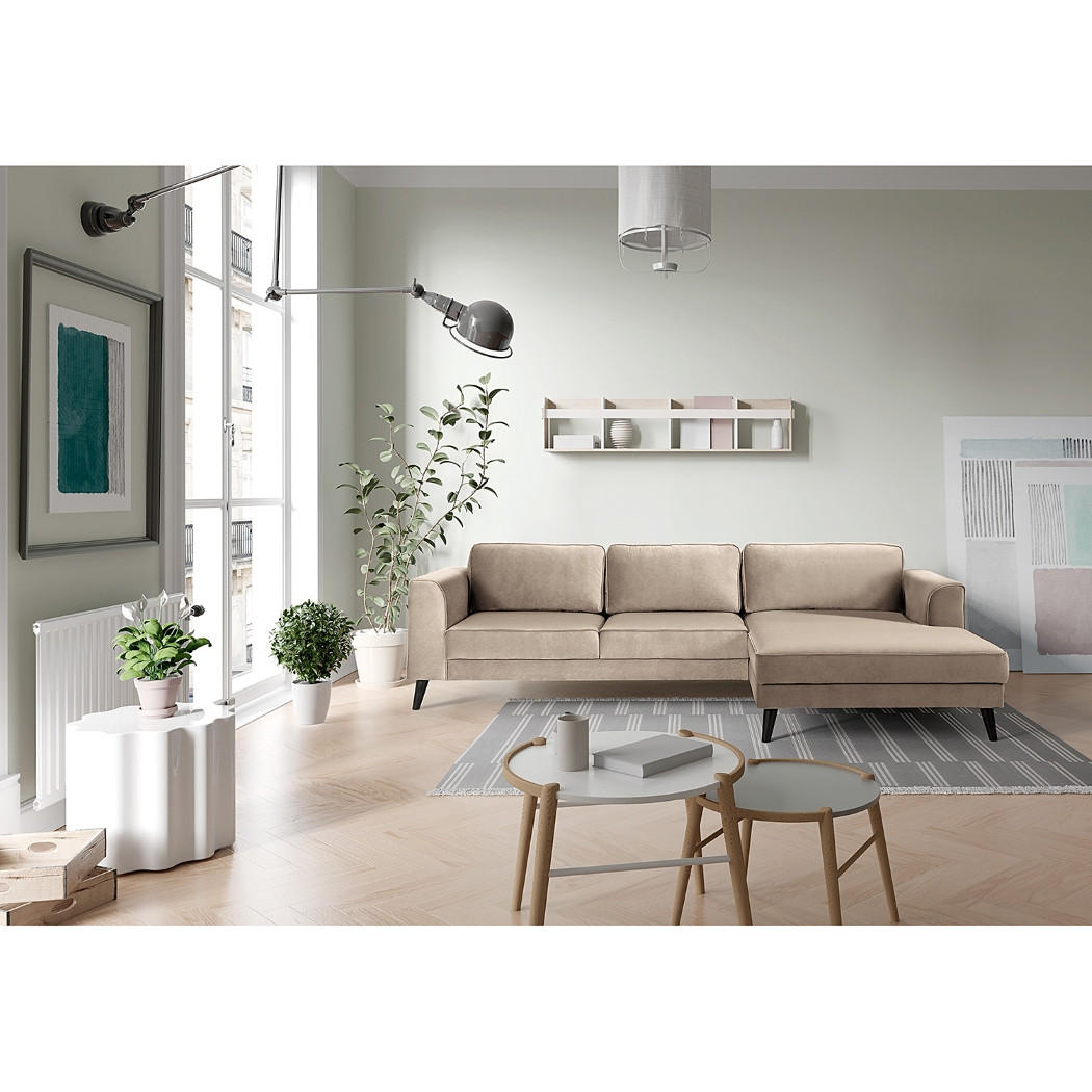 ECKSOFA in Samt, Velours Hellgrau  - Wengefarben/Hellgrau, Modern, Holz/Textil (167/85/280cm) - Trendmanufaktur