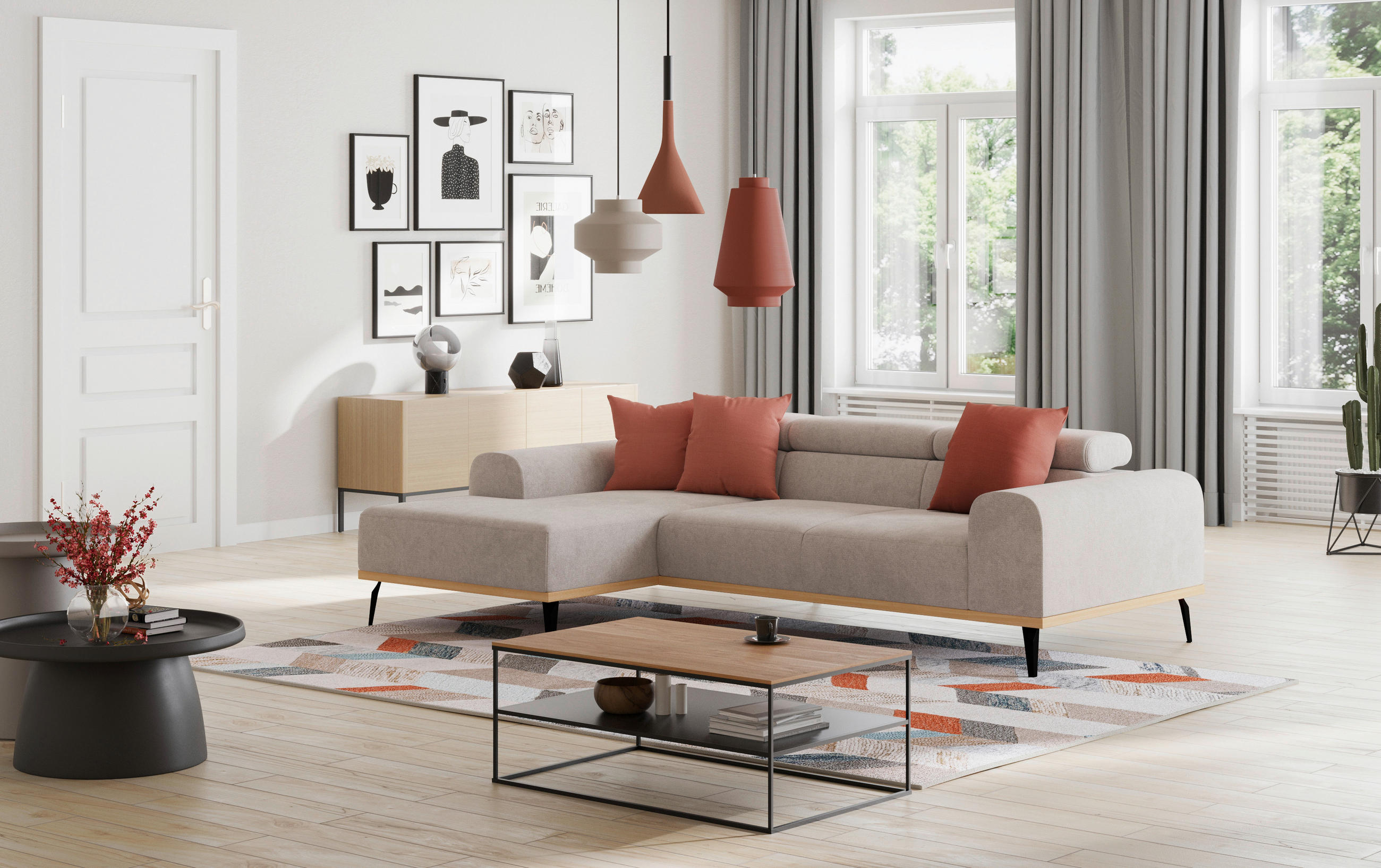 ECKSOFA in Mikrofaser Hellgrau  - Hellgrau/Schwarz, Konventionell, Textil/Metall (157/244cm) - Cotta
