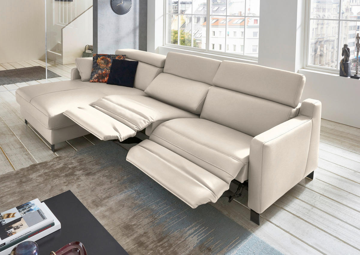 ECKSOFA in Echtleder Greige  - Greige/Schwarz, Design, Leder/Metall (176/291cm) - Valdera