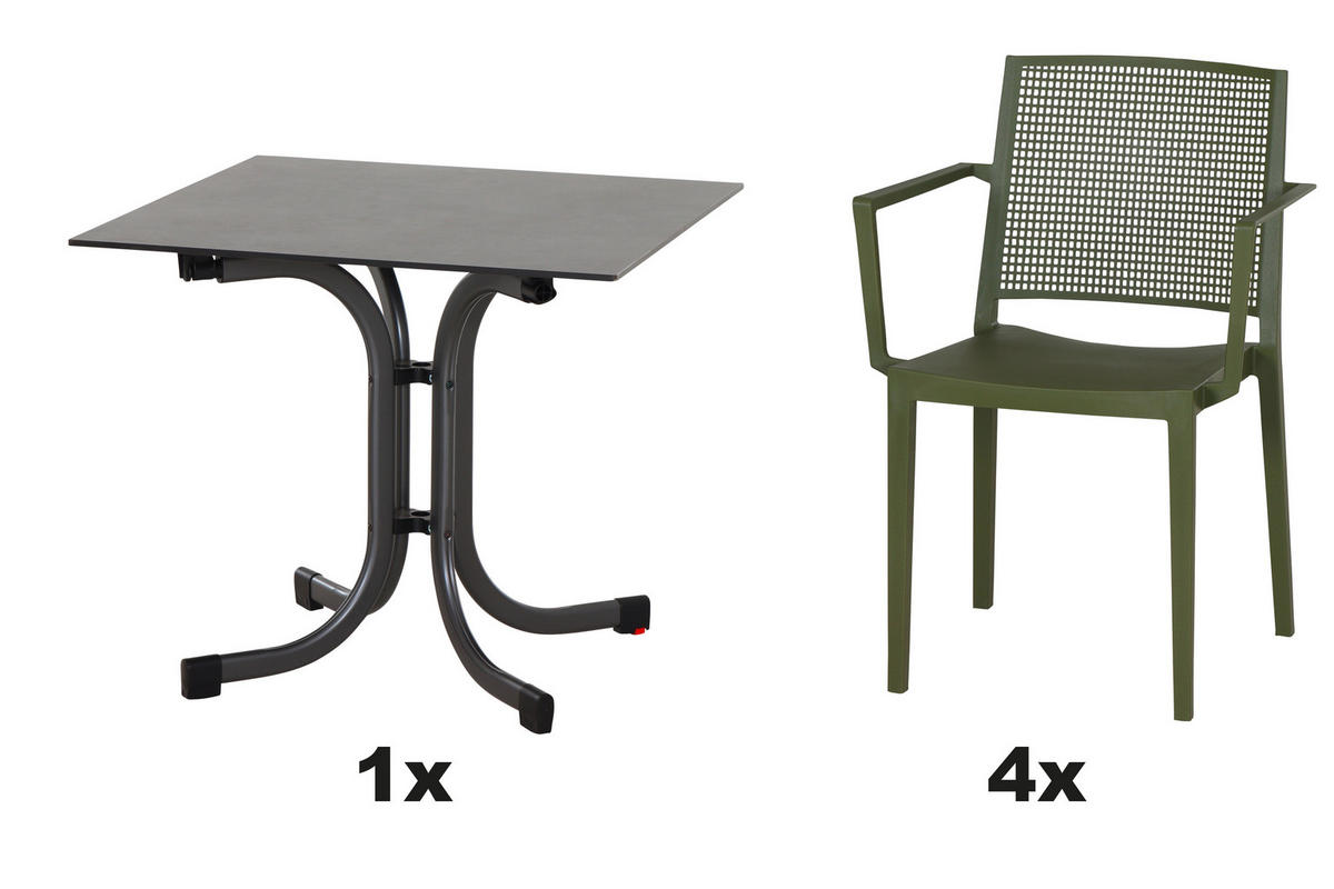 GARTENGARNITUR 5-teilig Stahl  - Grün, Basics, Kunststoff/Metall (80/80/80cm) - Siena Garden