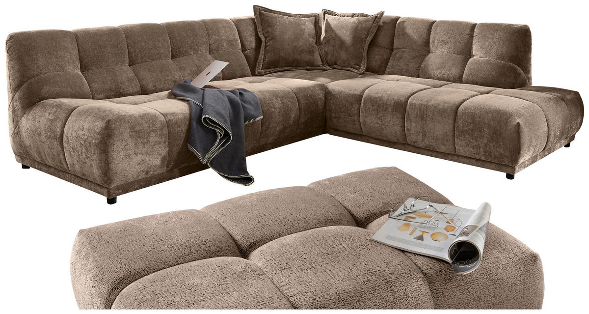 ECKSOFA Chenille Braun  - Schwarz/Braun, Modern, Kunststoff/Textil (284/250cm) - Livetastic