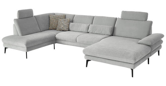 WOHNLANDSCHAFT in Chenille, Flachgewebe Silberfarben - Silberfarben/Schwarz, Design, Textil/Metall (208/344/180cm) - Dieter Knoll