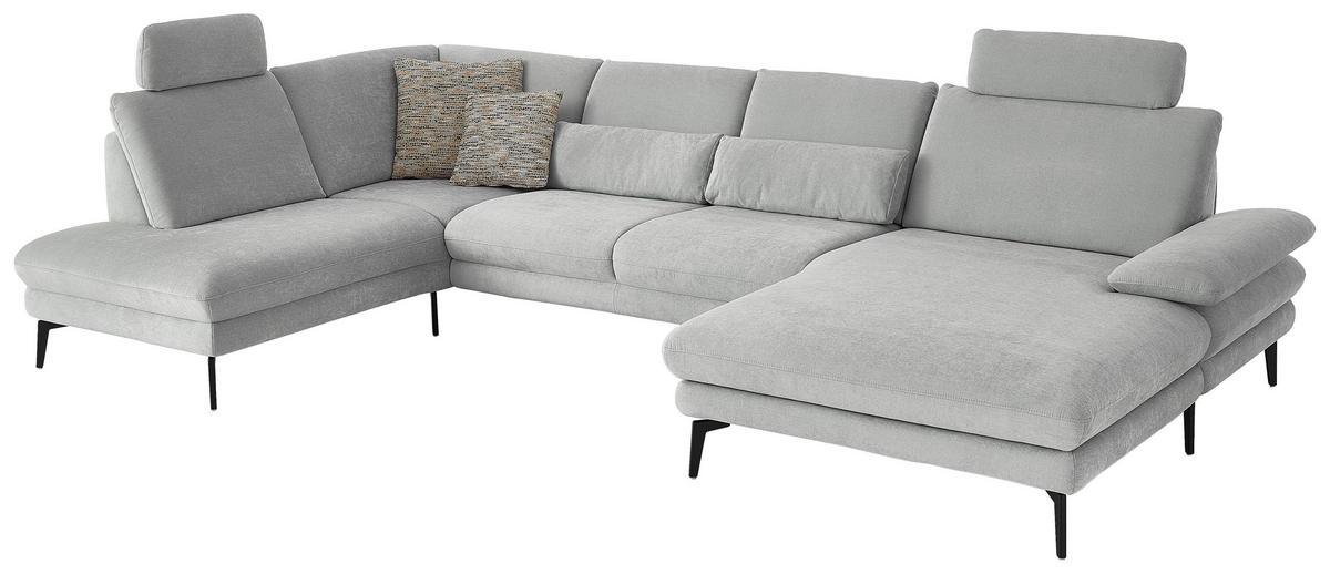 WOHNLANDSCHAFT in Chenille, Flachgewebe Silberfarben  - Silberfarben/Schwarz, Design, Textil/Metall (208/344/180cm) - Dieter Knoll