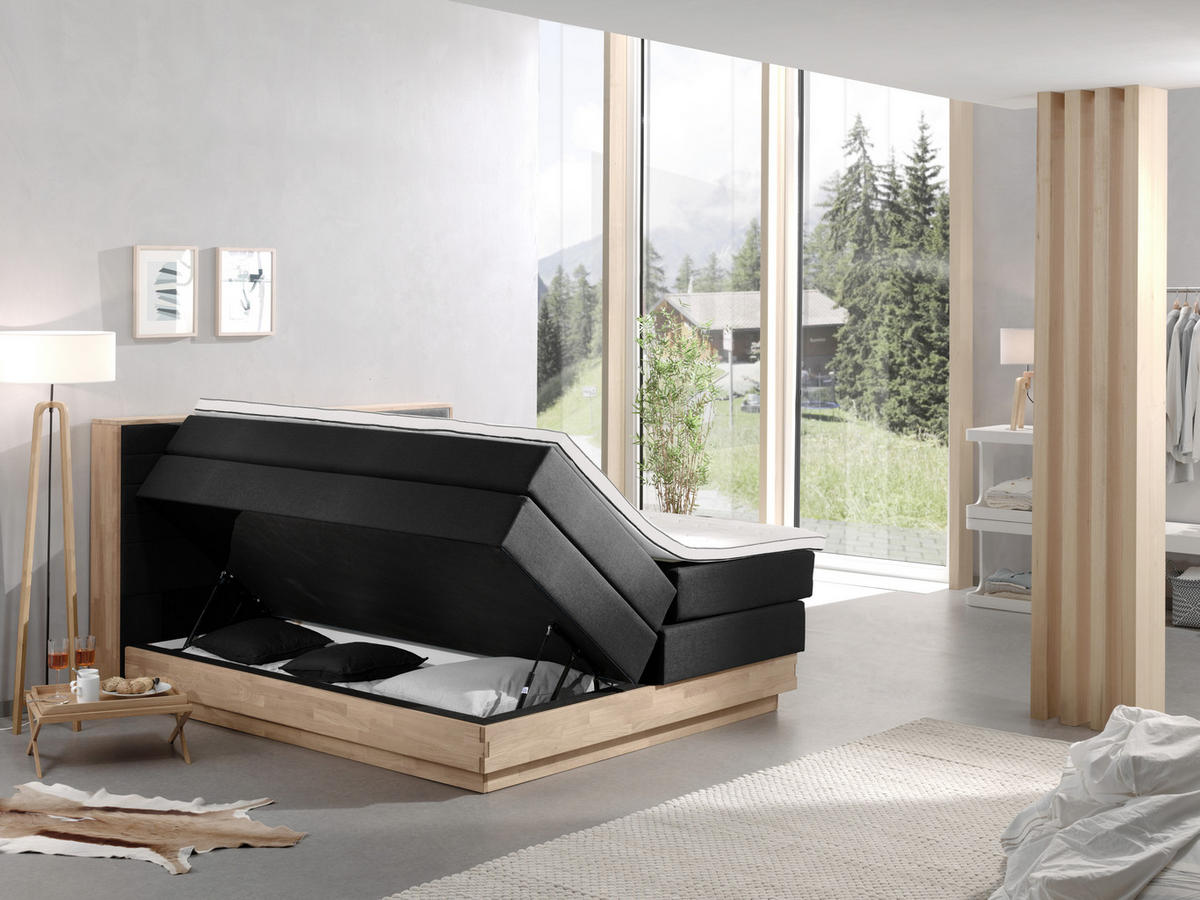 BOXSPRINGBETT 160/200 cm  in Schwarz, Eichefarben  - Eichefarben/Schwarz, MODERN, Holz/Kunststoff (160/200cm) - MID.YOU