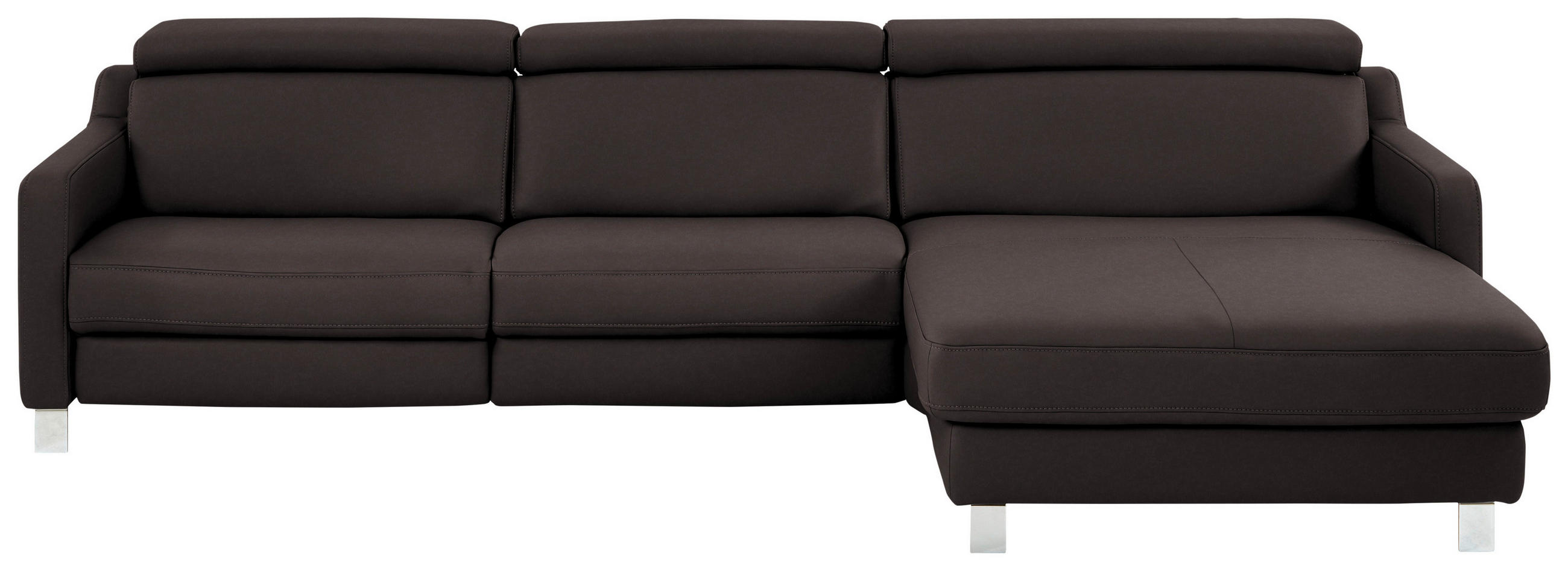 ECKSOFA Echtleder Mokka  - Chromfarben/Mokka, Design, Leder/Metall (291/176cm) - Valdera