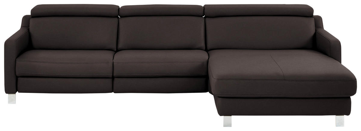 ECKSOFA Echtleder Mokka  - Chromfarben/Mokka, Design, Leder/Metall (291/176cm) - Valdera