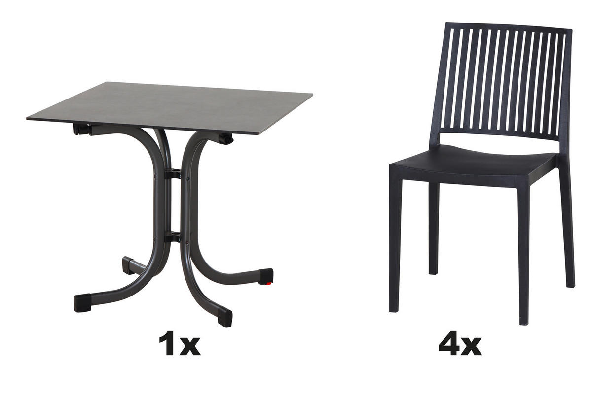 GARTENGARNITUR 5-teilig Stahl  - Anthrazit, Basics, Kunststoff/Metall (57/80/56cm) - Siena Garden