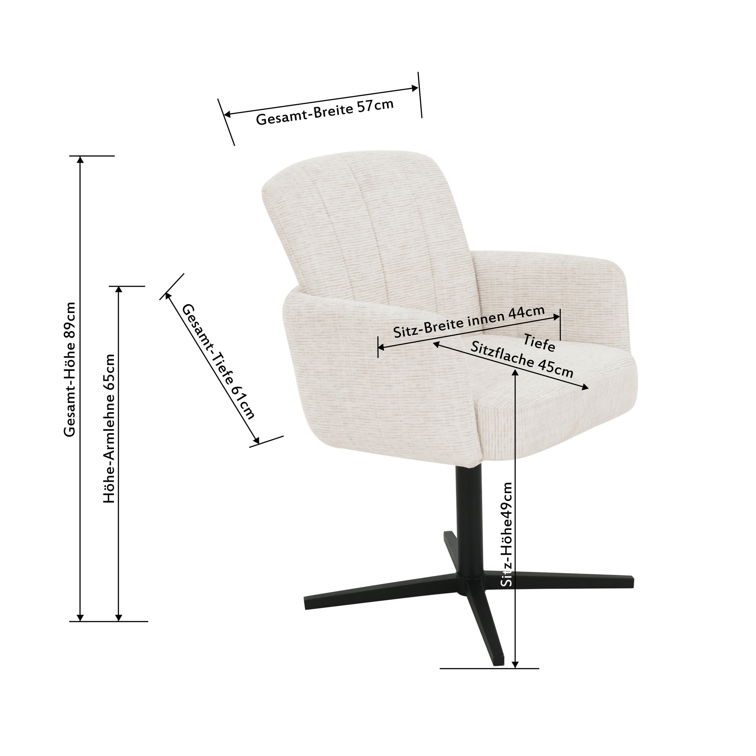 ARMLEHNSTUHL  in Eisen Leinenoptik  - Dunkelgrau/Schwarz, LIFESTYLE, Holz/Textil (58/86/64cm) - Livetastic