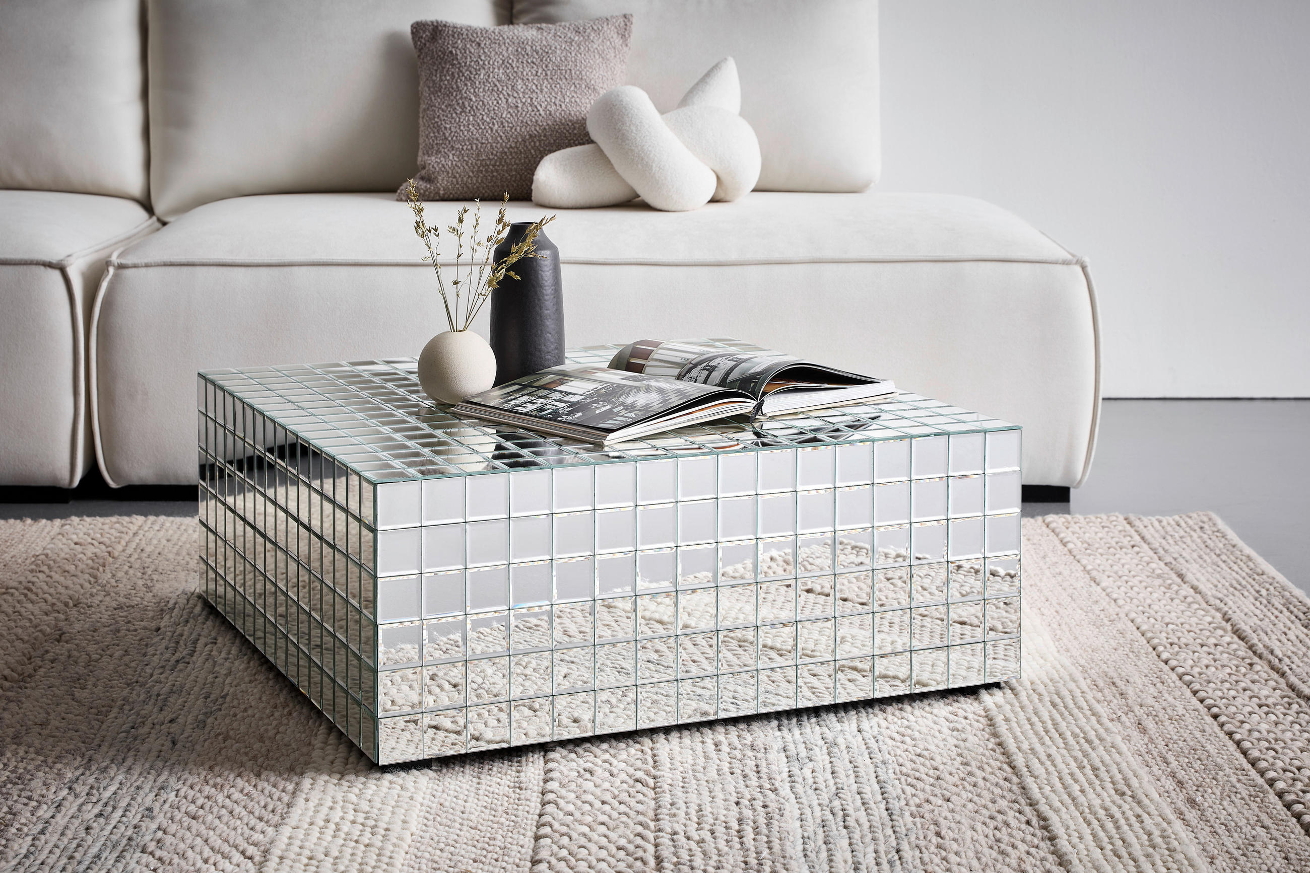 COUCHTISCH Spiegelglas quadratisch Klar  - Klar/Schwarz, Design, Glas/Holzwerkstoff (80/32/80cm) - MID.YOU