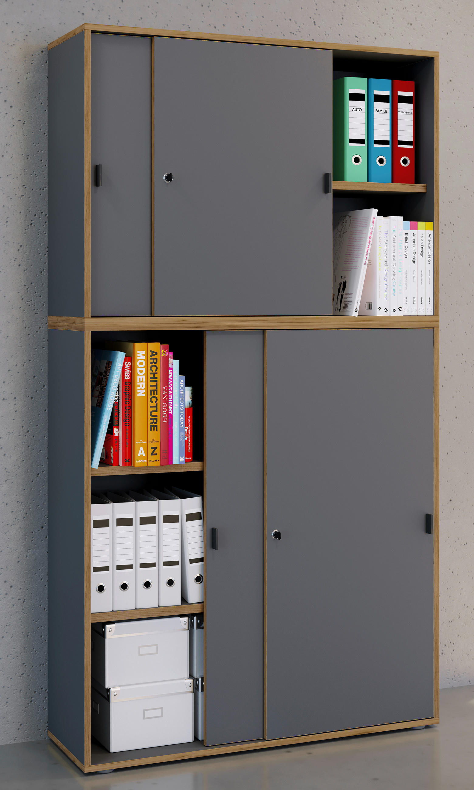 AKTENSCHRANK Anthrazit, Honigeiche  - Honigeiche/Anthrazit, Design, Holzwerkstoff (100/183/37cm) - MID.YOU