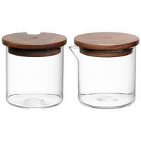 MILCH- UND ZUCKER-SET NOVO LEGNO  Holz, Glas  - Klar/Braun, Design, Glas/Holz (7,8/7,5/7,8cm) - Leonardo