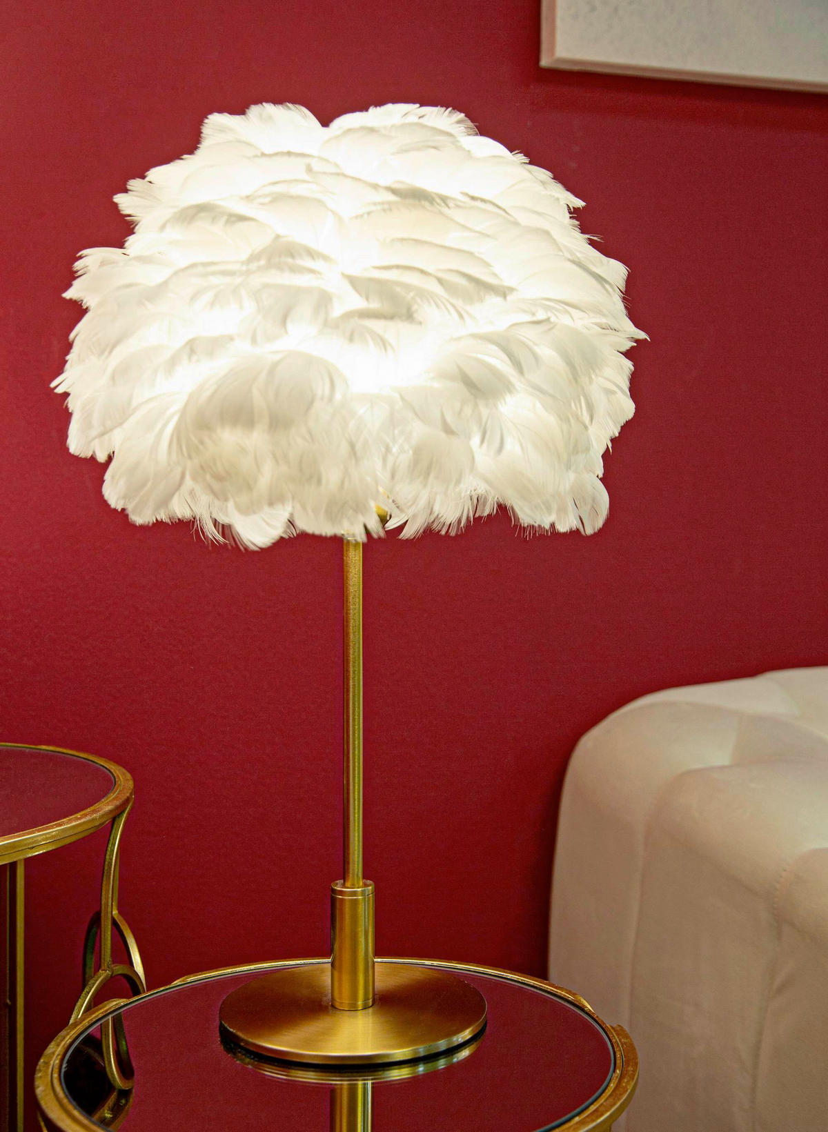 TISCHLEUCHTE - Goldfarben/Weiß, Basics, Kunststoff/Metall (30/50/30cm)