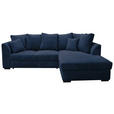 ECKSOFA in Cord Dunkelblau  - Schwarz/Dunkelblau, Design, Kunststoff/Textil (259/174cm) - Cantus