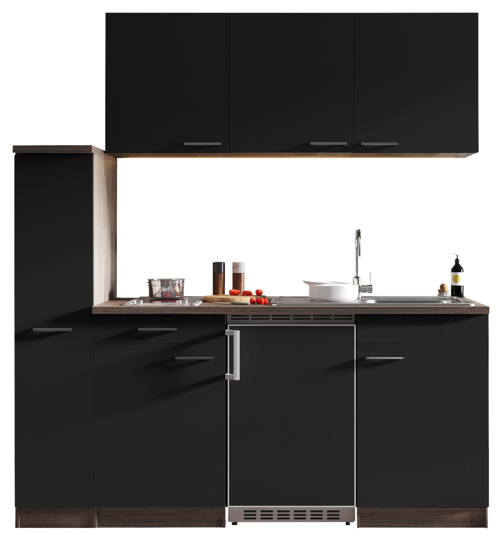 KÜCHENBLOCK 180 cm   in Schwarz  - Eichefarben/Alufarben, Basics, Holzwerkstoff/Kunststoff (180cm) - Respekta