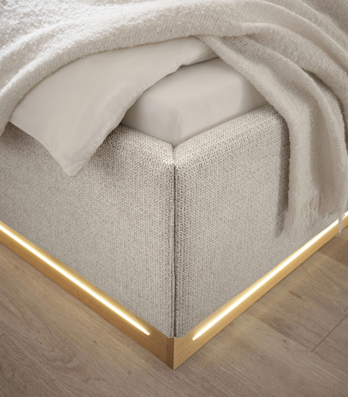 POLSTERBETT 180/200 cm,  in Beige, Beleuchtung, Bettkasten, Lattenroste,  - Eichefarben/Beige, KONVENTIONELL, Holz/Holzwerkstoff (180/200cm) - SetOne by Musterring