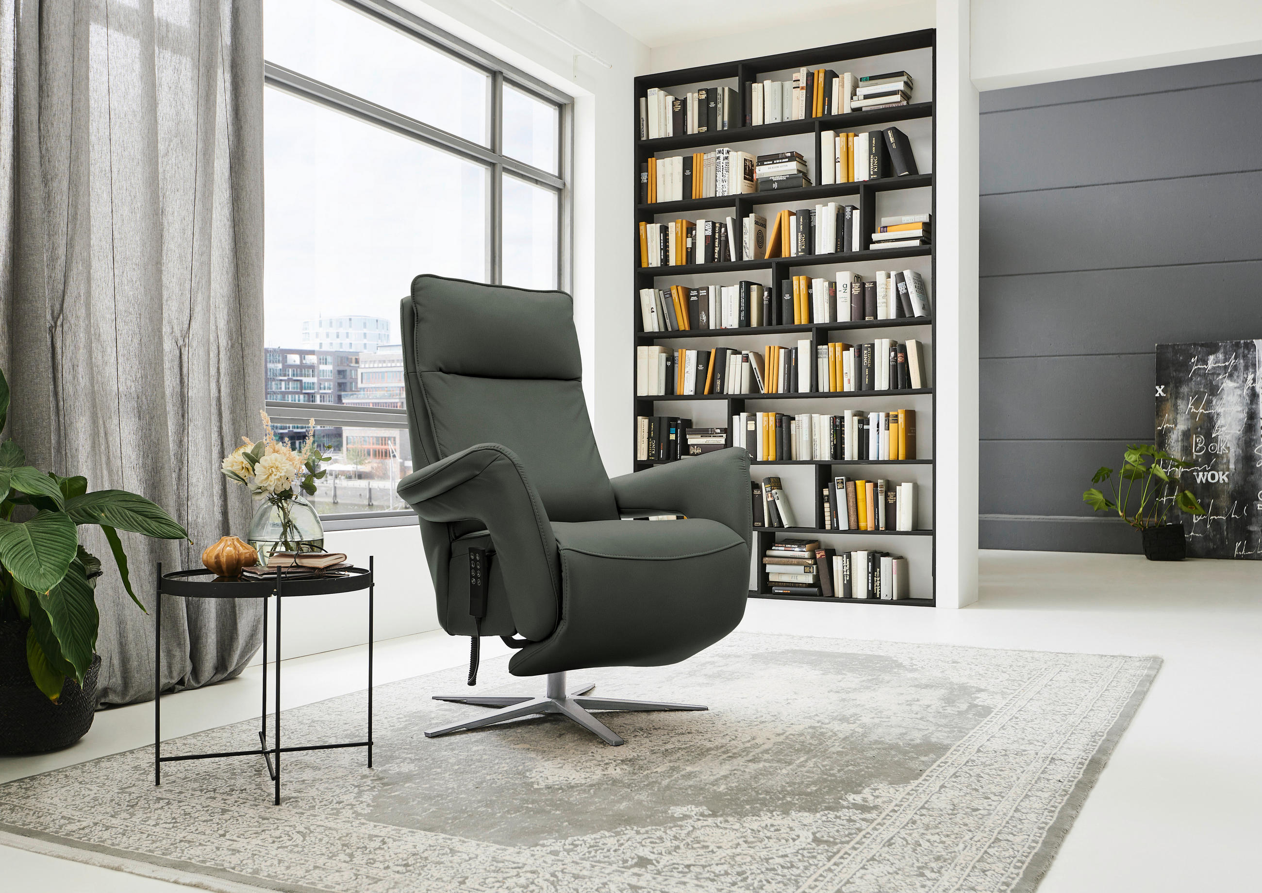 RELAXSESSEL in Leder Dunkelgrün  - Dunkelgrün/Edelstahlfarben, Design, Leder/Metall (79-83/116/87-176cm) - Valdera