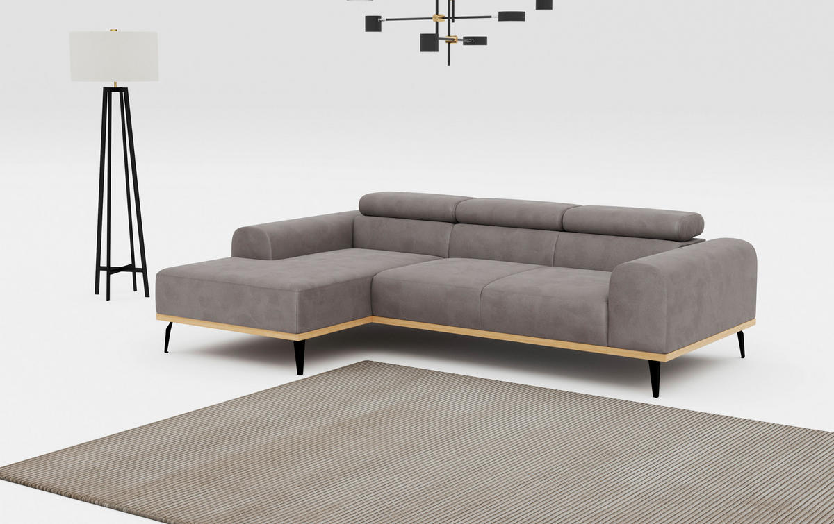 ECKSOFA Mikrofaser Grau  - Schwarz/Grau, Konventionell, Textil/Metall (157/244cm) - Cotta